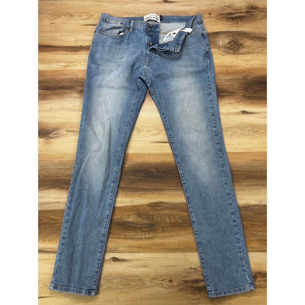 Topman Skinny Jeans Size 36L Stretch Denim Button Fly Light Wash Blue